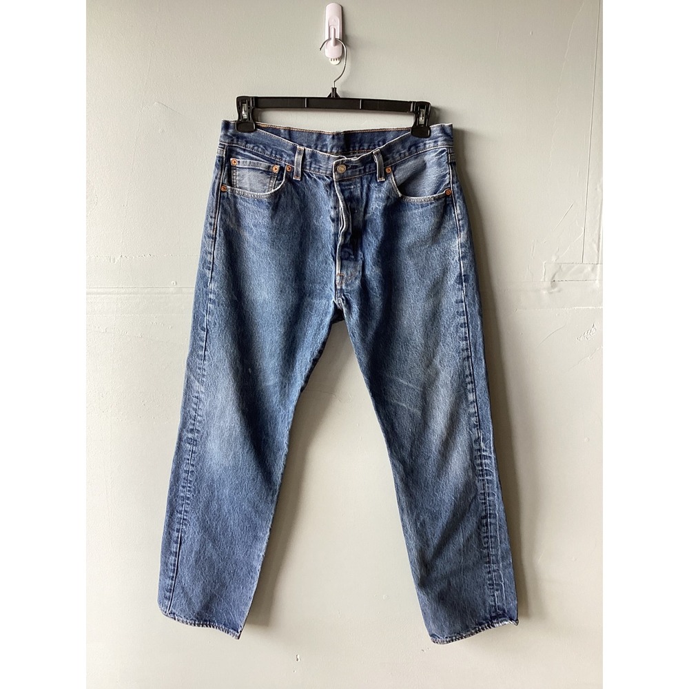 Levis 501 Original Fit Jeans Mens 36x34 Medium Wash Blue Button Fly Straight Leg